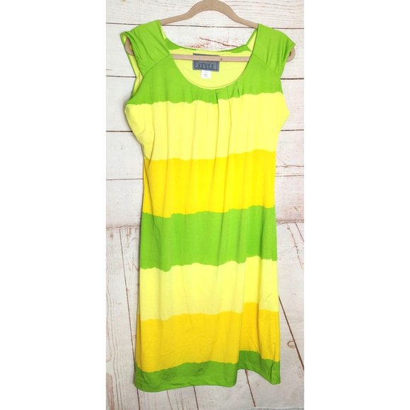 Club Style Yellow Lime Green Nightgown Dress - Size 12, Stretchy and Comfortable - Picture 1 of 15
